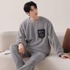 Pijamas para Hombre Otoño e Invierno 2025 Nuevo Terciopelo Coral con Forro Polar Espesado Talla Grande Ropa para el Hogar Cálido Traje de Franela
