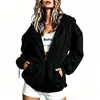 Cardigan Moletom com Capuz Cruzado Amazon Site Independente Outono e Inverno Cor Sólida Zíper Camisa Top Esportivo