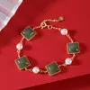 Pulsera elegante para mujer con diseño de ciervo, plata de ley S925, chapada en oro, con perla de jade hetiano, estilo retro, a la moda, combina con todo.
