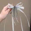Presilha de cabelo com laço de rede e franjas em glitter prateado, fita com corrente de strass de alta qualidade, acessório de cabelo lateral elegante para meninas