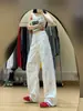 Jeans Blancos de Pierna Recta Bordados con Graffiti Talla Plus para Mujer, Diseño de Otoño, Cintura Alta, Pantalones Anchos Sueltos, Modernos