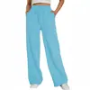 Pantalones de chándal casuales de pierna ancha para mujer Amazon, pantalones deportivos elásticos de cintura alta con cordón, pantalones largos holgados en stock, pantalones Lulu