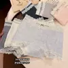 Calcinha de Algodão Puro Cinza Quadrada para Mulheres, Confortável e Respirável, Entrepierna Estendida, Doce e Fofa, Ajustada ao Corpo, Calcinha de Quatro Cantos para Meninas
