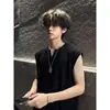 Camiseta de manga corta con cuello en V y estampado de pata de gallo estilo Chanel para hombre, sudadera de otoño a rayas retro americana, camiseta básica de corte limpio