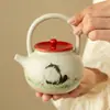Tetera Roja Divertida de Gato Salvaje de Primavera Estilo Palacio, Tetera Individual de Cerámica con Separación de Agua y Té, Juego de Té Casero Estilo Chino para Una Persona