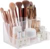 Organizador de maquillaje transparente con 6 compartimentos, organizador cosmético de escritorio para artículos de belleza