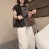 25330 Damei Ai Yuan Verão 2025 Novo Conjunto Casual Patchwork Top Amplo Calça Wide-Leg Estilosa