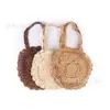 Bolsa de ombro única bolsa de crochê nova coreana bolsa de disco oco de senhora com corda de papel fina crochê bolsa feminina redonda peça única entrega