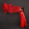 Leque de dança Wanjiang mudança gradual leque longo dança quadrada dança clássica leque longo de seda vermelha leque de performance de palco dança de leque