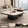 Mesa de Centro Pequeña de Lujo Ligero de Losa de Roca Cuadrada Estilo Italiano Minimalista Ecológico para Apartamento Pequeño Sala de Estar Eo