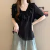 Blusa de Gasa Suelta con Cuello en V y Volantes de Verano Nueva Talla Grande para Mujer
