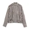Ropa de Mujer Transfronteriza Verano 2026 Estilo Europeo y Americano de Moda Versátil Camisa de Manga Larga Rayada de un Solo Botón con Cuello Alto para Mujer B482889