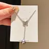 Sonho de Borboleta Pérola~Estilo Levemente Luxuoso Zircônia Laço Colar de Pérolas, Corrente Simples e Doce para Clavícula, Joia de Nicho de Alta Qualidade