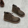 Artesanal Artístico 25 Años Invierno Cálido Cuero Genuino Botas de Algodón para Mujer Plano con Cordones Puntera Redonda Forro Polar Casual Suave Piel de Vaca Zapatos de Algodón