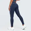 Nuevos pantalones de yoga de nylon de doble cara, con bloques de color transfronterizos, tacto nude, ajustados, de cintura alta y transpirables para mujer, adecuados para deportes, correr y fitness