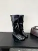 Botas altas de estilo minimalista coreano con hebilla, puntera redonda, que aumentan la altura