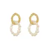 Pendientes de Aro Metálicos con Perlas de Agua Dulce Estilo Barroco de Moda, Pendientes de Estilo Simple Vintage, Combinados con Pequeños Accesorios de Oreja de Perla