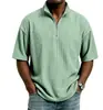 Camisa de Pana de Verano Europea con Cuello Alto para Hombre Color Sólido Holgada Casual Hombro Caído Manga Corta para Hombre