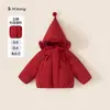 Ropa para niños Bangxuan, ropa exterior para niños, gorro de punta, abrigo de invierno cálido para niños pequeños, ropa exterior de color liso de tres pruebas para niños pequeños, chaqueta de plumón para niñas
