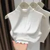 Processamento PersonalizadoCamisa Base Tricotada Sem Mangas com Gola Semi-Alta e Borda Franzida Yanzhiban Fonte OEM/ODM