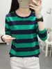 Camiseta de manga larga a rayas talla grande para mujer 2024 Nueva camiseta Primavera y Otoño Top holgado adelgazante Camisa base para madre