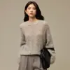 Suéter de fio mesclado 100% lã suéter de fleece escovado suéter de tricô vazado com lantejoulas nova blusa solta feminina para o início do outono