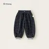 Ropa para niños Bangxuan, pantalones casuales para niñas, ribete de encaje de lunares, pantalones largos para niños pequeños, pantalones de chándal para bebé de primavera y otoño, pantalones para niños de corte holgado