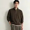 Moletom de lã pesada com zíper parcial para homens, 360g, nova coleção outono 2026, forrado com fleece, quente, amigo da pele e com gola alta