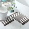 Felpudo para Baño Transfronterizo Simple Rayado Antideslizante Felpudo para Puerta Juego de Dos Piezas Alfombra para Baño Esterilla en Forma de U Resistente a la Suciedad Felpudo