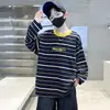 Roupas Infantis Meninos Moletom Gola Redonda Listrado Color Block Primavera 2026 Novo Estilo Camiseta Básica para Crianças Maiores Tendência Transfronteiriça