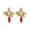 E15094 Pendientes de Resina con Forma de Gota de Agua de Moda Transfronterizos, Pendientes de Flor Martillada Tridimensionales de Lujo Ligero, Accesorios para Orejas de Gama Alta y Elegantes