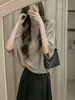 Blusa de Tricô Bege Estilo Coreano Outono Feminina Gola Alta Manga Média Petite Solta Pulôver Suéter Fino