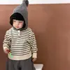Estilo Coreano Invierno Niña Sombrero de Pico con Pompón Suéter Tejido Rayado Elegante Pantalones de Felpa Gruesos Versátiles para Niños