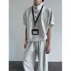 Camiseta Masculina de Cor Pura Simples Básica Americana com Gola Alta Manga Curta Verão Tendência Marca Versátil Solta Pesada Casual Top