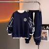 Terno casual estilo coreano para meninos, conjunto de duas peças, primavera e outono, novo suéter com letras em estilo ocidental, calça de tornozelo da moda