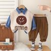 Conjunto de Roupas com Logo Smiley e Estampa em Inglês para Primavera e Outono de 2025 Conjunto de Três Peças Venda por Atacado da Fábrica Original