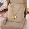 Collar con Colgante Doble Redondo de Piedra Ojo de Gato de Dongren Coreano en Acero de Titanio para Mujer, Cadena Versátil para Clavícula, Joyería al por Mayor