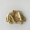 Suéter Bordado INS Estilo Coreano Primavera e Outono para Bebê Top de Suéter com Ombro Caído de Urso de Desenho Animado para Crianças