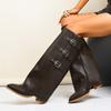 Nuevos Zapatos de Mujer de Comercio Exterior con Punta Fina, Caña Alta, Hebilla Metálica Recta, Botas de Media Caña, Talla Grande, Tacón Grueso, Botas para Pantalón, Botas de Mujer