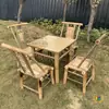 Mesas y Sillas de Bambú de Casa de Té Antigua de Chengdu para Preparar Té Alrededor de la Estufa, Juego de Mesa y Sillas de Bambú para Patio Exterior, Mesas y Sillas de Bambú para Restaurante de Hot Pot