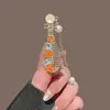 Horquilla de abanico estilo antiguo con tinta para mujer, colgante de borla de loto, pinza de pico de pato, pinza para flequillo lateral, accesorio para el cabello Hanfu