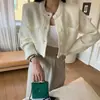 Cárdigan de Punto Estilo Coreano para Mujer Otoño e Invierno 2023 Nuevo Versátil Cuello Redondo Bolsillo Suéter Abrigo Corto Manga Larga