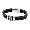 Pulsera Punk de Calavera para Hombre de Cuero de Vaca Trenzado con Hebilla Magnética, Joyería Transfronteriza Europea y Americana de Amazon