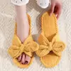 Pantuflas de Algodón Gruesas, Cálidas, de Felpa, para Interiores y Exteriores, con Moño, Punta Abierta, para Mujer, Otoño e Invierno, sin Cordones