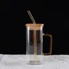 Vaso cuadrado de vidrio transparente de 400 ml con asa de vidrio de borosilicato asa de color vaso cuadrado para agua