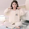 Pijama de Algodón Nube para Niñas Otoño Invierno Dulce Encaje Niños Medianos y Grandes Cárdigan Manga Larga Conjunto de Ropa de Casa para Niños
