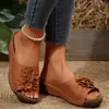 Novo Comércio Exterior Salto Anabela Bico Aberto Roupa Exterior Chinelos de Uma Tira Femininos Transfronteiriços Tamanho Grande Flor Vazado Sandálias de Praia ebay