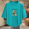 Camiseta de manga tres cuartos con descuento por sobrestock, nuevo estilo primavera-verano para madres, corte holgado, con bajo curvo irregular, para mujeres de mediana edad y mayores