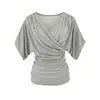 687-2026 Camiseta Feminina Sexy de Manga Curta Justa Estilo Novo Primavera e Verão Estilo Pura Luxúria Casual com Decote V