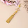 Abanico Dorado Estampado con Borlas, Colgantes de Borlas, Borlas de Hanfu, Abanico Decorativo Hecho a Mano Estilo Antiguo, Adorno Colgante con Patrón de Nubes